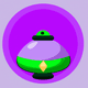 An app icon of  an image of a lamp with light green and eggplant and mauve and cinnabar scheme color