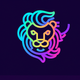 A AI-generated app icon of a lion in laser lemon color and light pink color and green-blue color and turquoise color color scheme