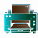 A AI-generated app icon of plotter in forest green , baby blue , brown , dark cyan color scheme
