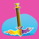A AI-generated app icon of a katana in blue-violet color and goldenrod yellow color and sage color and hot pink color color scheme
