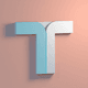 A AI-generated app icon of a letter T in white , peach , cream , blue grey color scheme