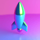An app icon of  an image of a rocket with blush pink and mauve and dodger blue and light sea green scheme color