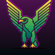 A AI-generated app icon of a condor in lavender color and kelly green color and lemon chiffon color and yellow-orange color color scheme