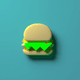 A AI-generated app icon of a burger in puce , indigo , amber , seafoam green color scheme