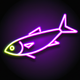 A AI-generated app icon of a sardine in tiffany blue color and blue-green color and yellow-orange color and orange-red color color scheme