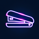 A AI-generated app icon of a stapler in indigo color and blue color and coral pink color and brown color color scheme