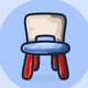 A AI-generated app icon of a chair in red , navy blue , very peri , taupe color scheme