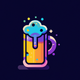 A AI-generated app icon of a glass of beer full with foam in salmon pink color and yellow green color and royal blue color and red-violet color color scheme