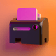 An app icon of  an image of a fax machine with burnt orange and fuchsia and apricot and black scheme color