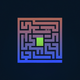 A AI-generated app icon of a labyrinth in pink color and bluish gray color and bright orange color and pastel blue color color scheme