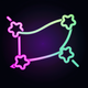 A AI-generated app icon of a constellation in blue-green color and plum color and orange color and yellow-green color color scheme
