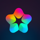 A AI-generated app icon of a star cluster in bright green color and brown color and rich red color and blue color color scheme