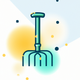 A AI-generated app icon of a rake in yellow-green color and aqua color and sunglow color and cream color color scheme