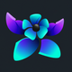 A AI-generated app icon of a flower in olive color and violet-blue color and royal blue color and steel blue color color scheme