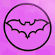 An app icon of  an image of a Bat with rose and orchid and periwinkle and plum scheme color