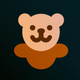 A AI-generated app icon of a cute, cuddly teddy bear in pure aqua color and lime green color and cherry color and sandstone color color scheme