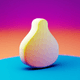 A AI-generated app icon of a pear in indigo , white , orange , magenta color scheme