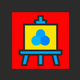 A AI-generated app icon of a canvas frame with a brush in colorful color scheme