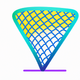 A AI-generated app icon of a net in navy blue color and blue-violet color and goldenrod yellow color and yellow-green color color scheme