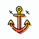 A AI-generated app icon of an anchor in olive drab color and sizzling red color and atomic tangerine color and royal blue color color scheme