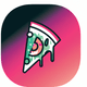An app icon of  an image of a slice of pizza with gainsboro and sage and rose quartz and watermelon scheme color