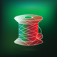 A AI-generated app icon of a fishing line spool in dark green color and red color and dark blue color and dark green color color scheme