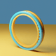 A AI-generated app icon of a hula hoop in pastel yellow , steel blue , puce , ebony color scheme