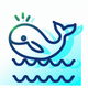 A AI-generated app icon of a dolphin jumping out of water in blue and dark blue color scheme