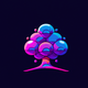 A AI-generated app icon of a tree in violet-blue color and green color and tan color and blue-violet color color scheme