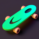 A AI-generated app icon of a cool, modern skateboard in chartreuse color and salmon color and pure aqua color and green color color scheme