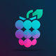 A AI-generated app icon of a raspberry in blue-green color and coral color and purple color and mauve color color scheme