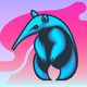 A AI-generated app icon of an anteater in baby blue color and gray color and tiffany blue color and pink color color scheme