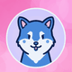 An app icon of  an image of a Shiba Inu dog with alice blue and pink and light sea green and powder blue scheme color