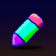 A AI-generated app icon of a playful, cartoon-style crayon  in wisteria color and peachy pink color and cyan color and rusty red color color scheme