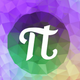 A AI-generated app icon of a pi symbol in purple color and yellowish-green color and white color and bluish purple color color scheme