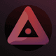 An app icon of  an image of a tetrahedron shape with charcoal and slate and maroon and chestnut scheme color