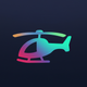 A AI-generated app icon of a helicopter in teal blue color and sky blue color and indigo color and baby blue color color scheme