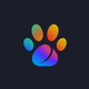 A AI-generated app icon of a paw print in olive color and red color and turquoise color and mint green color color scheme