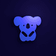 An app icon of  an image of a Koala with cornflower blue and ebony and mint and blue grey scheme color