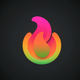 A AI-generated app icon of a flame in pastel brown color and bright pink color and vivid green color and rich orange color color scheme