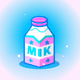 A AI-generated app icon of a paper bottle of milk in snow , mint cream , emerald green , dark magenta color scheme