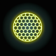 A AI-generated app icon of a golf ball in vivid green color and greyish pink color and pastel blue color and dark gray color color scheme