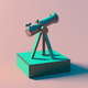 A AI-generated app icon of a telescope in seafoam green , slate grey , rosy brown , jet black color scheme