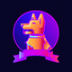 A AI-generated app icon of a loyal dog with a collar  in caramel color and burnt orange color and emerald color and lavender color color scheme