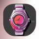 A AI-generated app icon of an atomic wristwatch in gainsboro , gunmetal grey , peach puff , raspberry color scheme