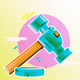 A AI-generated app icon of a hammer in lemon chiffon color and olive drab color and aqua color and royal blue color color scheme