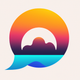 A Circular Speech Bubble Has A Calming Sunrise Mountain Inside app icon - ai app icon generator - app icon aesthetic - app icons