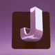 An app icon of  an image of a letter J with cognac and ghost white and pale violet red and whitesmoke scheme color