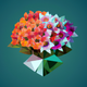 A AI-generated app icon of a spring bouquet in light green color and violet-blue color and coral color and copper color color scheme