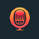 A AI-generated app icon of a microphone in bright orange color and green color and white color and pinkish-orange color color scheme